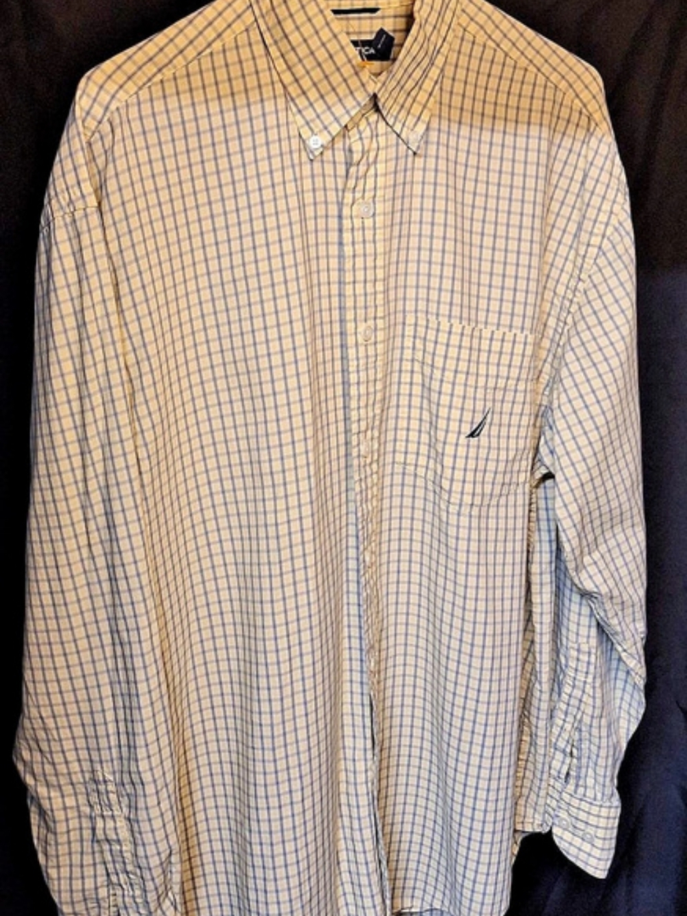 Nautica Men's Yellow and Blue Plaid Long-Sleeve Button-Down Shirt & Blue Plaid